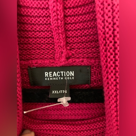 REACTION by Kenneth Cole, turtle neck, long sleeve, crochet sweater, fuchsia. - Picture 7 of 7